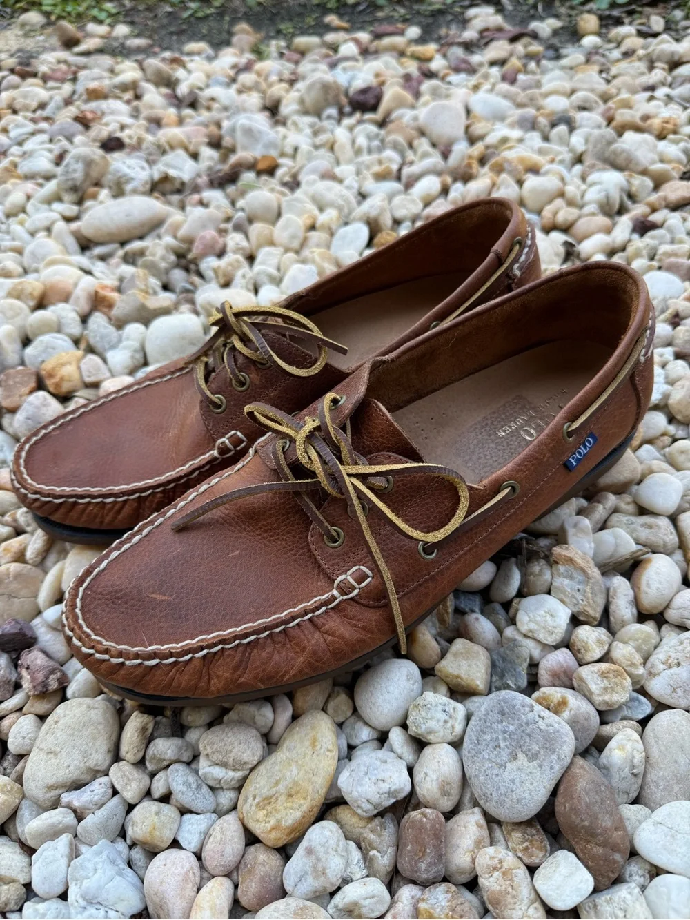 Polo by Ralph Lauren Brown Leather Boat Shoes with Tan Laces